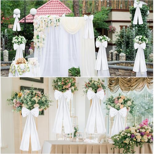 Large Satin Wedding Pew Bows for Ceremony Aisle Decoration, 12 Pack