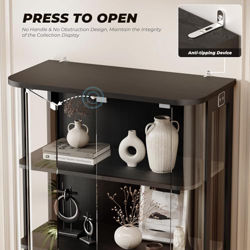 3-Tier Rounded Glass Display Cabinet with Motion Sensor LED Lights