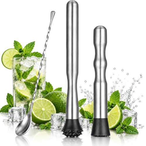 LEGERM Cocktail Muddler Set Short & Long Handle - 3 Piece Mojito Bar Tools