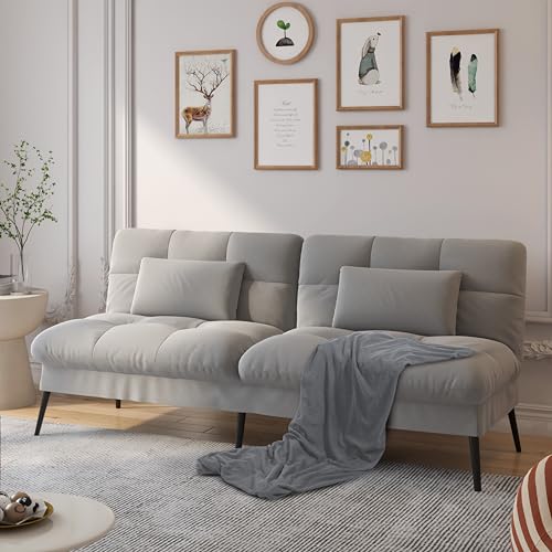 72-Inch Convertible Futon Sofa Bed, Adjustable Reclining Sleeper Loveseat