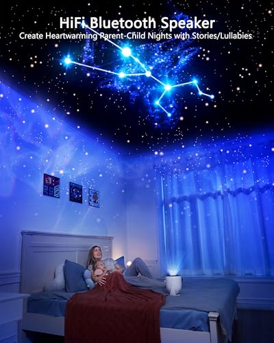 TWElvetooo 3D Galaxy Projector White with Bluetooth Speaker, 90 Scenes Night Light