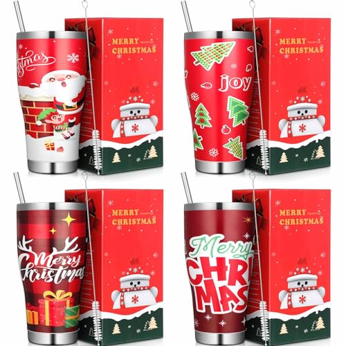 Mifoci 4 Pcs Christmas Tumblers 30oz Insulated Stainless Steel Cups - Style 1