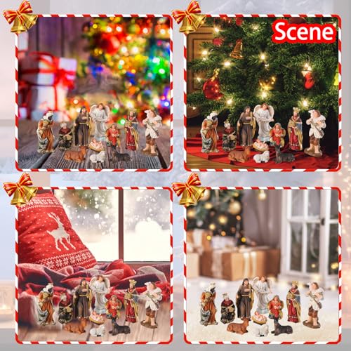 11-Piece Hand-Painted Resin Nativity Set for Christmas Indoor Decor