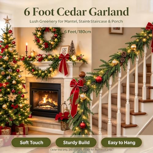 6ft Artificial Cedar Garland - Faux Evergreen Holiday Decor for Indoor & Outdoor