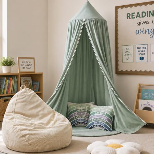 Kids Reading Nook Decor Set with Canopy Tent, Bean Bag Cover & Pillows