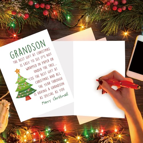 YiKaLus White Star Christmas Card for Grandson from Grandma & Grandpa