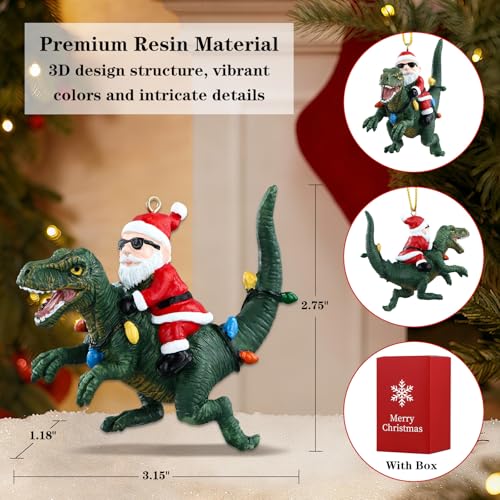 FaCraft B Santa on Dinosaur Christmas Ornament Funny Resin 3D Holiday Decor