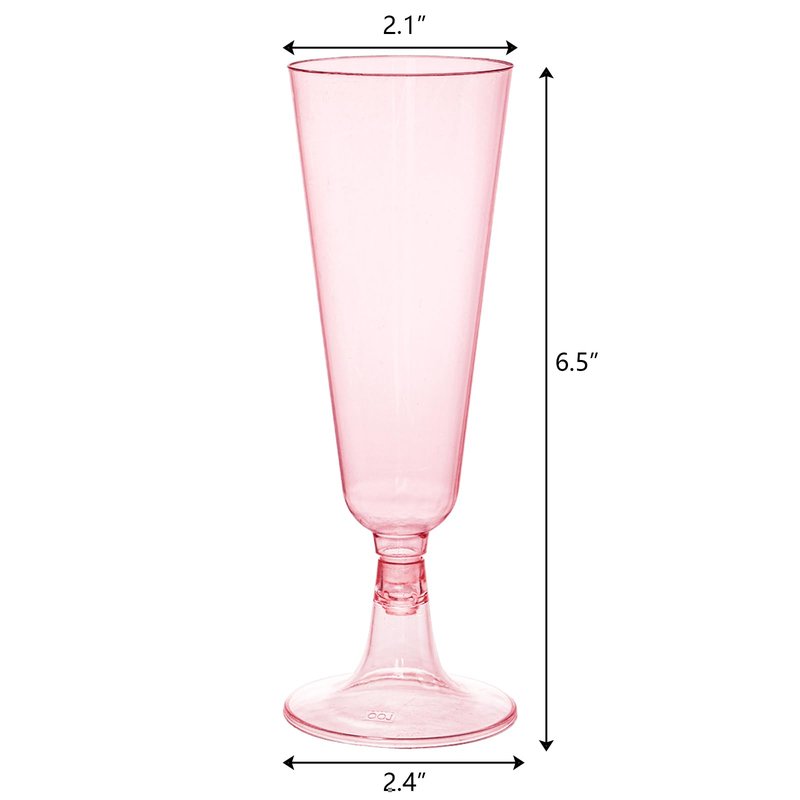 Hedume 70 Pack Pink Champagne Flutes, 5oz Disposable Plastic Wine Glasses, 2-Piece Disposable Champagne Glasses for Celebration, Wedding, Party, Valentine's Day, Mother's Day