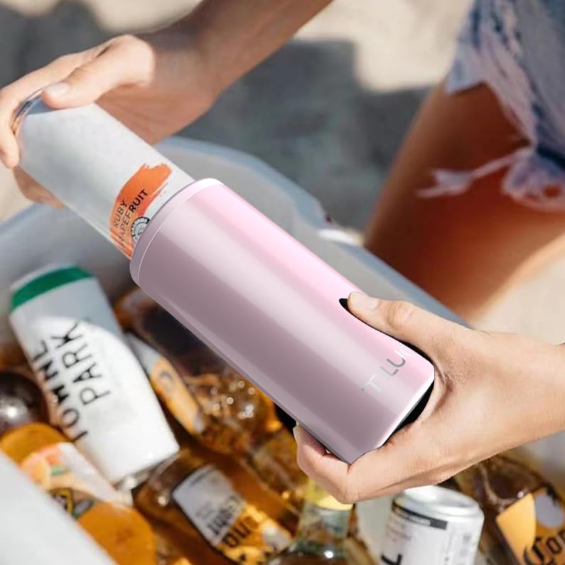 Insulated Stainless Steel Slim Can Cooler - 12 oz Double-Walled (Glitter Blush)