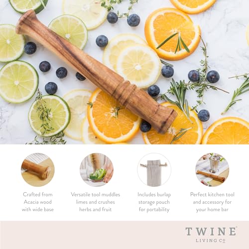 Acacia Wood Cocktail Muddler for Mojitos & Juleps with Storage Pouch