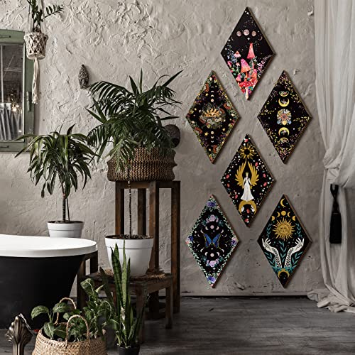 Moon Phase Wooden Wall Decor Set, Celestial Gothic Hanging Ornament Art
