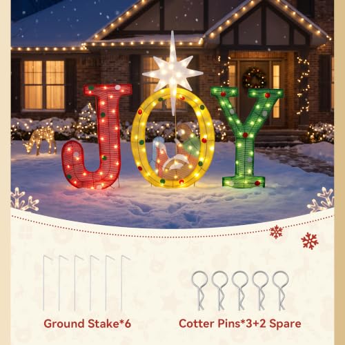Veltenovaire 3-Piece Lighted Nativity Joy Sign Set for Christmas Yard Decor