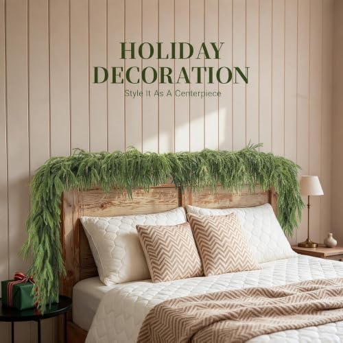 KIZORA 2PCS 6FT Faux Norfolk Pine Garland - Solid Green Christmas Decor