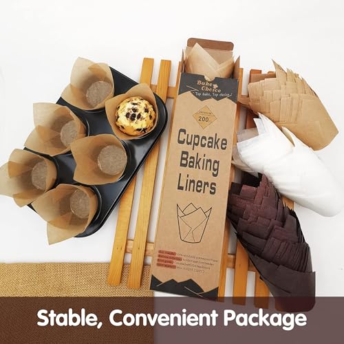 Unbleached Tulip Cupcake Liners - 200 Pack Greaseproof Muffin Wrappers