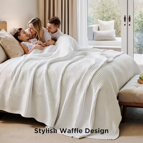 Bedsure Cooling Waffle Queen Blanket - Lightweight Bamboo Cotton Throw