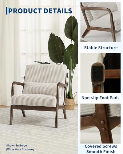 Mid-Century Modern Sherpa Accent Chair with Lumbar Pillow