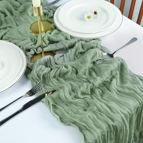 6 Pack Sage Green Cheesecloth Table Runners, 23 x 120 Inch Boho Gauze Fabric