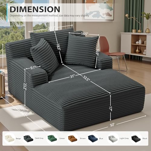 50-Inch Oversized Corduroy Chaise Lounge Chair, Dark Grey Sleeper Couch