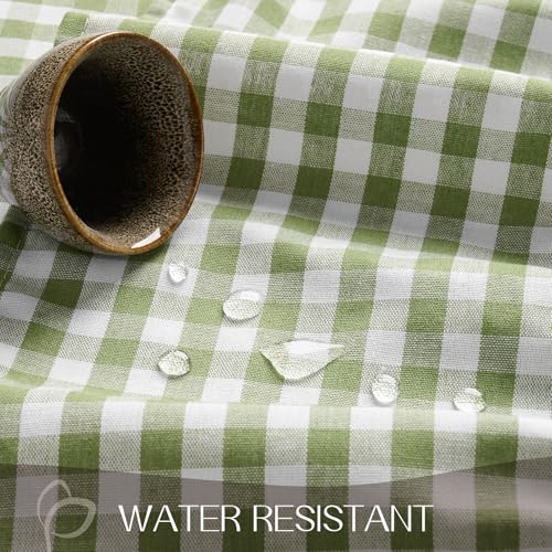 Gingham Ruffled Rectangle Tablecloth 60 x 84 Inch, Sage Green Waterproof