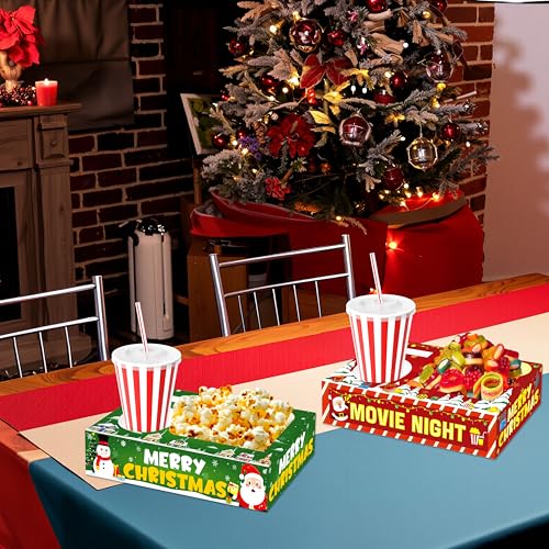 36PCS Christmas Snack Trays with Santa & Snowman Design - Holiday Party Supplies for Popcorn & Drinks