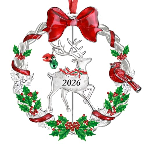 Sophena Large Dated 2026 Christmas Ornament with Rotatable Deer for Tree & Wreath Decoration