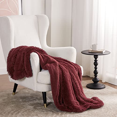 Bedsure Burgundy Faux Fur Fluffy Sherpa Blanket 50x60 Throw - Reversible