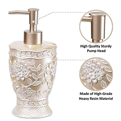 4-Piece Resin Bathroom Accessory Set - Rose Vine Design, Beige