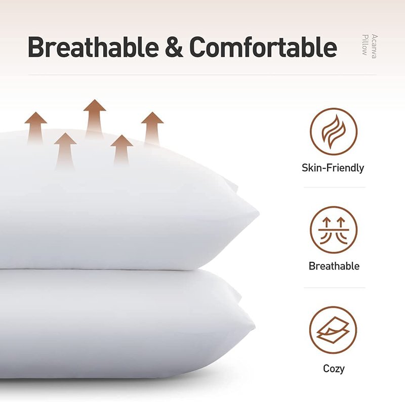 Acanva Basic Bed Pillow Soft Rest Cushion Stuffer for Sleeping, Queen, White 4 Count