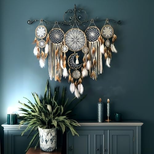 Large Boho Dream Catcher Wall Decor with Luxurious Feathers and Beads