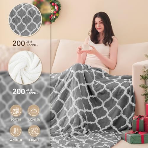 Electric Heated Blanket Throw - 50"x60", 10 Heat Levels, Auto Shut Off, Soft Flannel