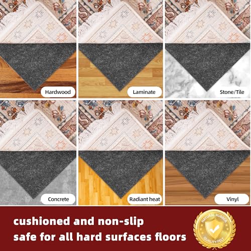 5x7 Ft Non-Slip Rug Pad, 1/4 Inch Thick Felt and Natural Rubber Gripper