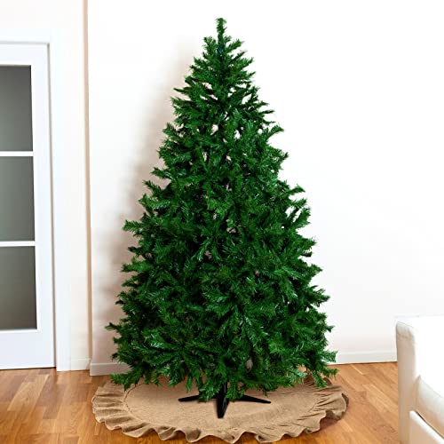 Rustic Burlap Christmas Tree Skirt with Ruffled Edge - 19.7 Inch Linen Base Cover