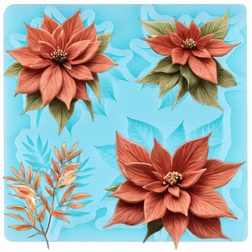 YABONAN Christmas Poinsettia Fondant Mold Style H Silicone Flower Decoration