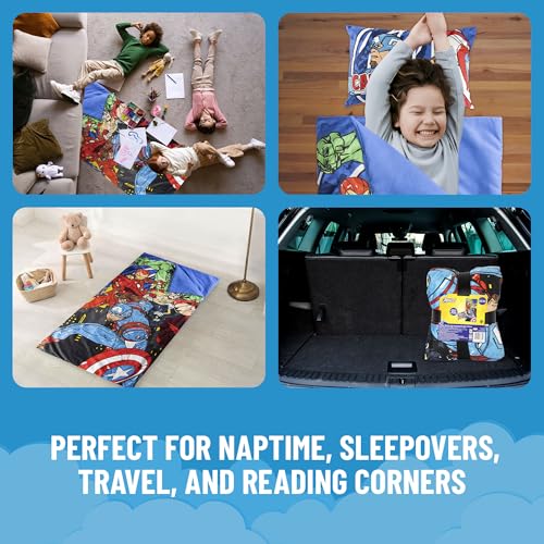 Kids Avengers Slumber Bag and Pillow Set - Indoor Sleepover Bedding for Children