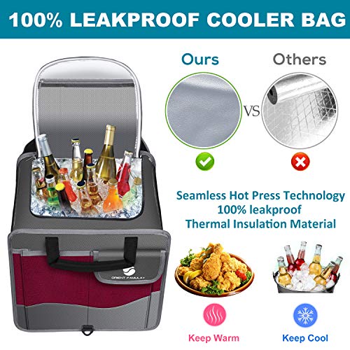 ORIENT FAMULAY Trunk Organizer with Cooler - Wine Red, Collapsible Car Storage with Non-Slip Bottom
