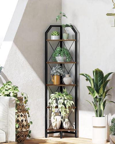 5-Tier Industrial Corner Bookshelf, 59.4-Inch Fan-Shaped Storage Stand