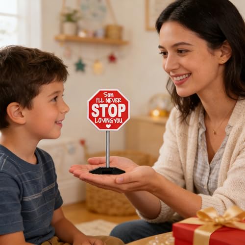 APLUSWER Son I'll Never STOP Loving You Sign - Red Son Desk Plaque Gift from Mom Dad