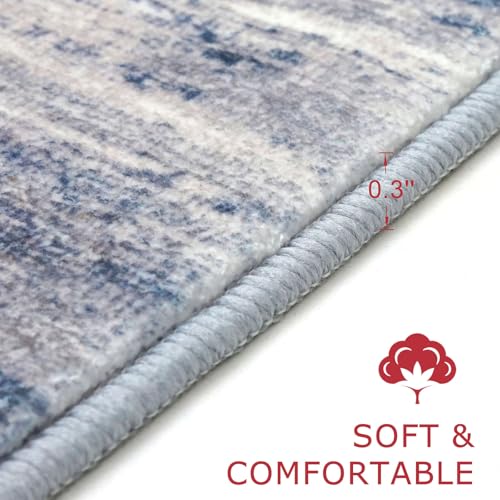 Washable 2x6 Rug Runner, Non-Slip Abstract Striped Hallway Rug, Grey-Blue