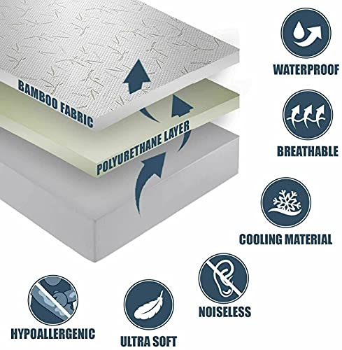 Waterproof Bamboo Queen Mattress Protector - Zippered Cooling Encasement