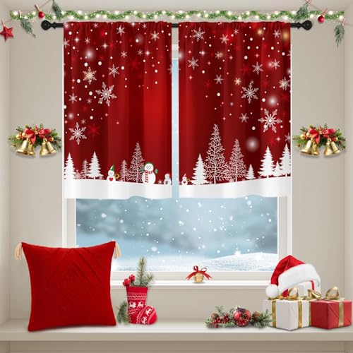 Tayney 2 Pack Christmas Kitchen Curtains 36in - Snowman Pattern, Polyester