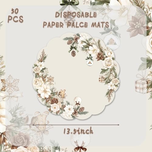 Beige 13.5" Round Disposable Placemats (50 pcs) - G.R.I Christmas Paper Party Table