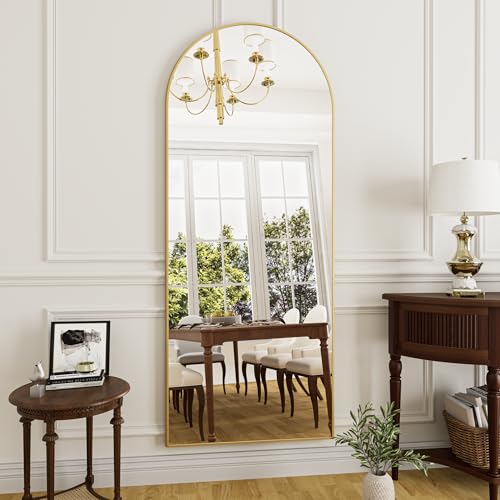 71" x 26" Arched Full Length Floor Mirror with Aluminum Frame, Gold