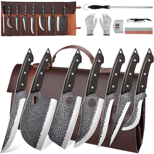 ROCOCO 13PCS Butcher & Chef Knife Set with Leather Roll - Serbian Viking Boning Knives