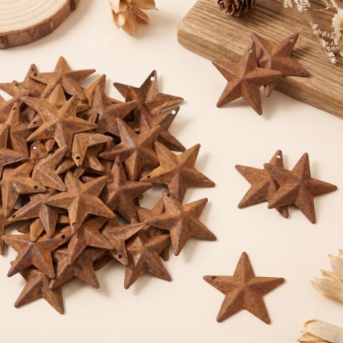 40 Pcs Rustic Metal Barn Star Decorations - Antique Mini Hanging Stars for Farmhouse & Crafts