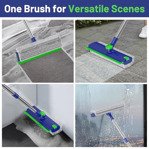 3-in-1 Floor Scrub Brush with Squeegee and Adjustable Long Handle
