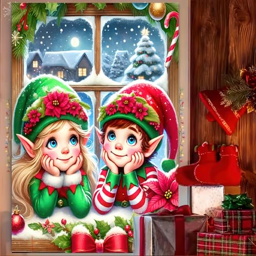 Elf Christmas Window Banner Cover 31x47 Polyester - BlissYard Christmas Elf