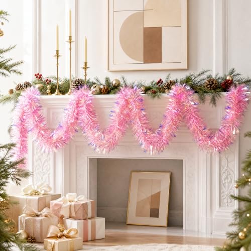20ft Pink Metallic Tinsel Garland - Twisty Xmas Party Decor