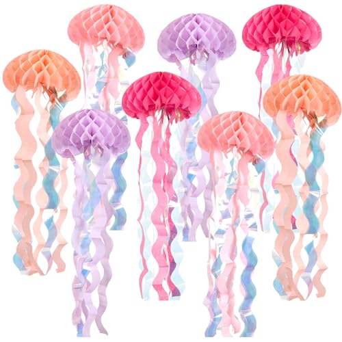 8 Pcs Pink and Purple Jellyfish Honeycomb Hanging Decorations for Parties