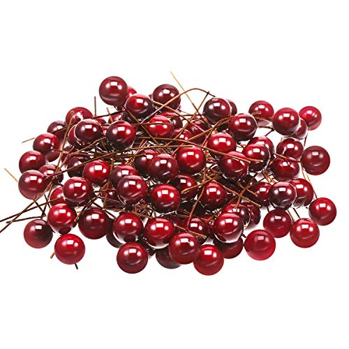 100 Pack Artificial Holly Berries - Mini Wine Red Christmas Decor