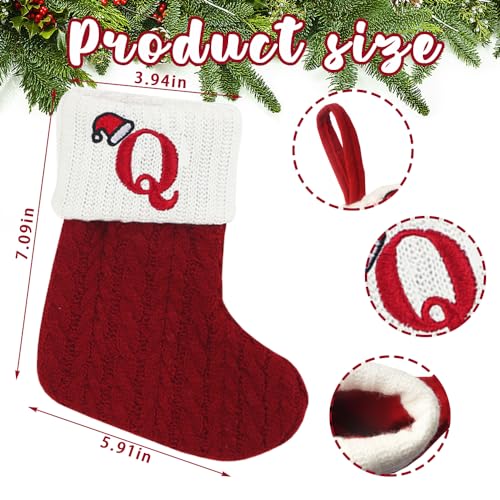 Threetols Christmas Stockings with Initial - Red & White Knit Monogram Holiday Decor (Q)